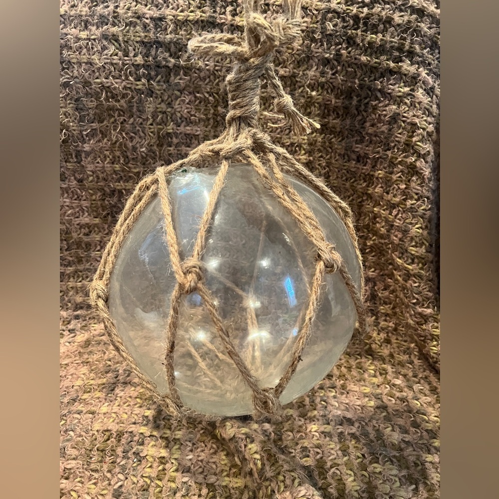 Glass Fishing Float/Buoy Ball, Vintage, hand blown, large, white/clear, 10” buoy